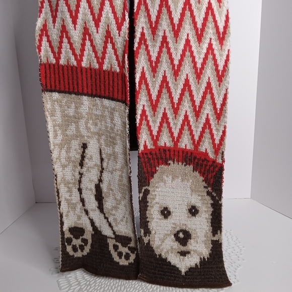 GREEN 3 SCARF WITH DOG RED; WHITE; TAN; & BROWN 64" LONG NWT - Picture 4 of 11